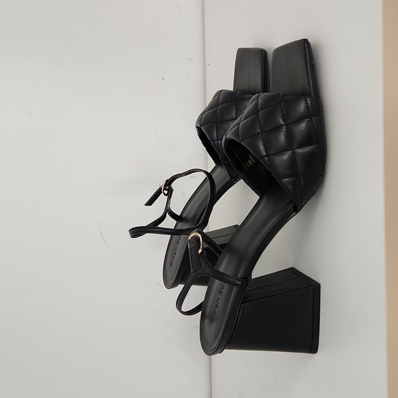 Black Leather Braided Heeled Sandals - Picture 1 of 7